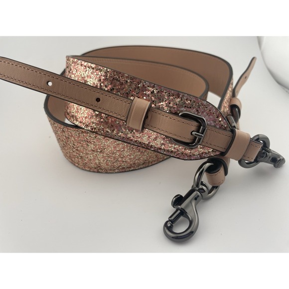 Coach Novelty Strap Rose Gold Glitter Leather Crossbody Gunmetal Hardware - Picture 4 of 12